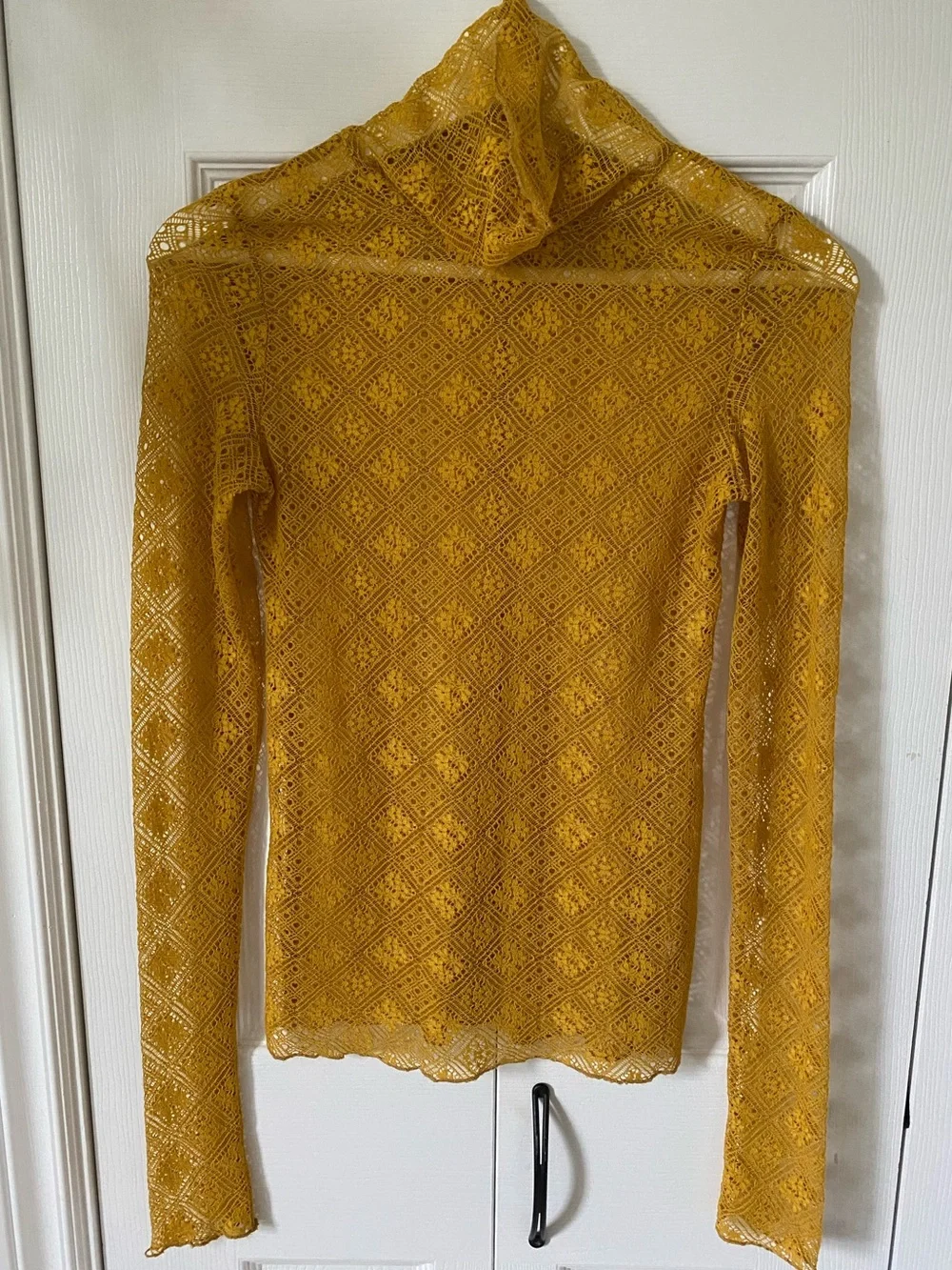 Intimately Free People Sweet Memories Sheer Lace Turtleneck Mustard Yellow XS - Picture 3 of 14